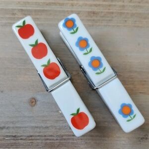 Floral and Apple Design Porcelain Clothes Pins